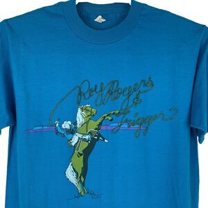 Vintage Roy Rogers and Trigger T Shirt Mens Large Cowboy Western TV 80s USA Blue